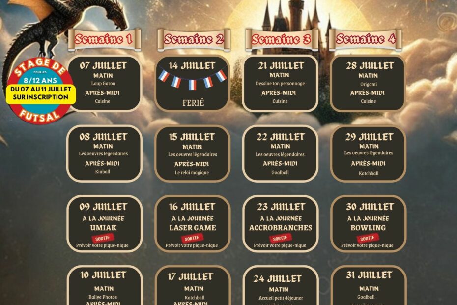 Planning des 11/13 ans ALSH juillet 2025
