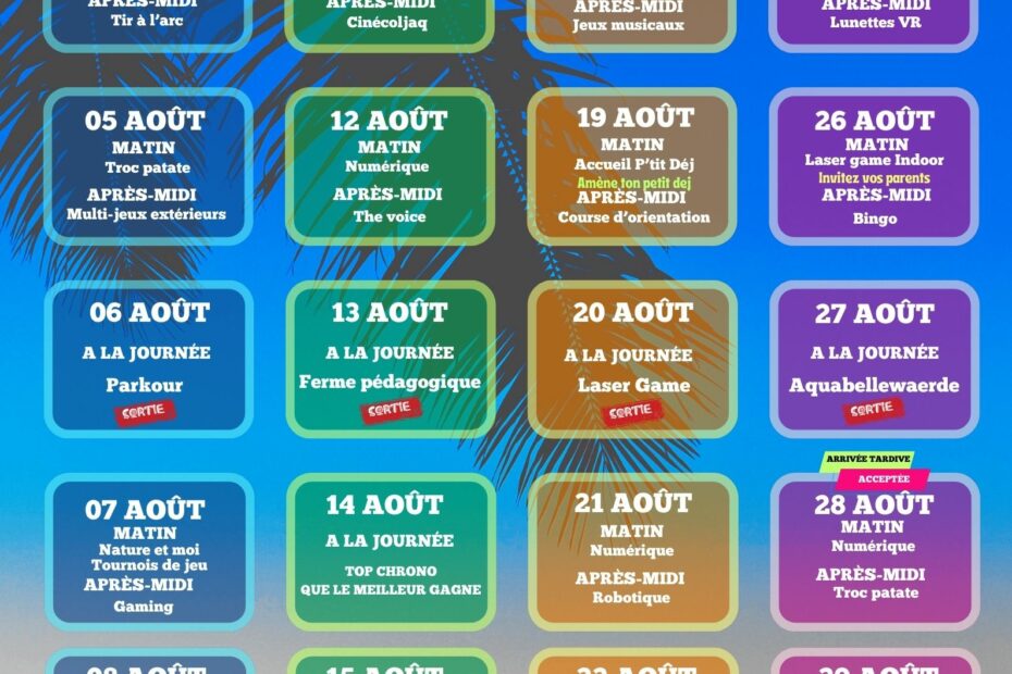 Planning Aout 2025 11/13 ans