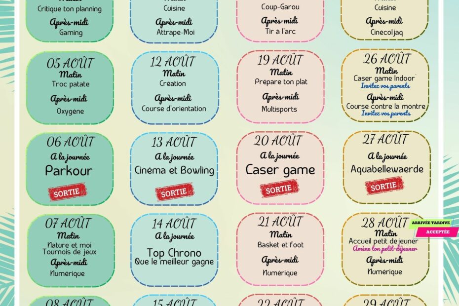 Planning Aout 2025 13/17 ans