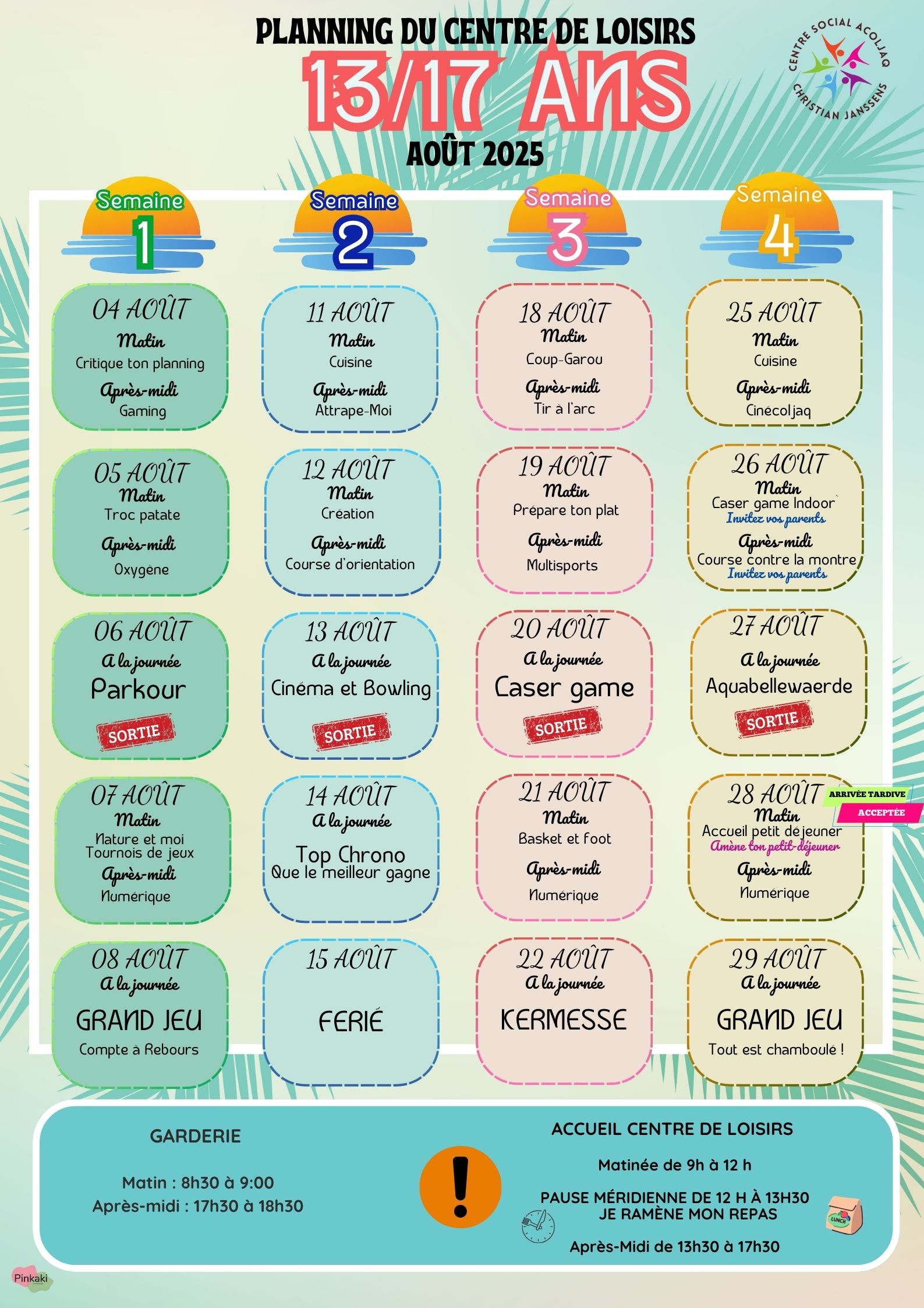 Planning ALSH 13/17 ans Aout 2025