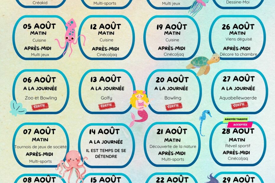 Planning Aout 2025 6/7 ans