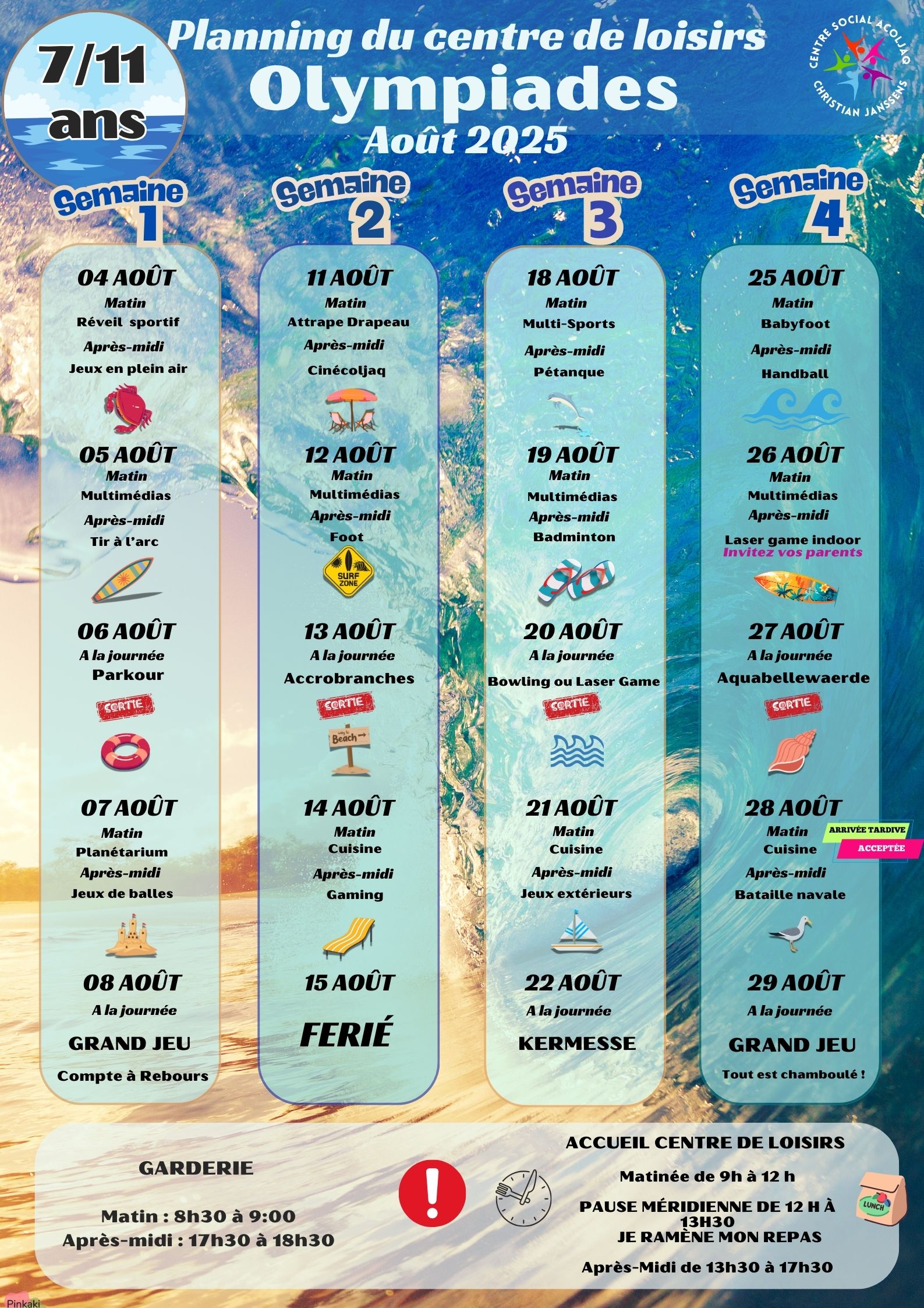 Planning Aout 2025 Olympiades 7/11 ans