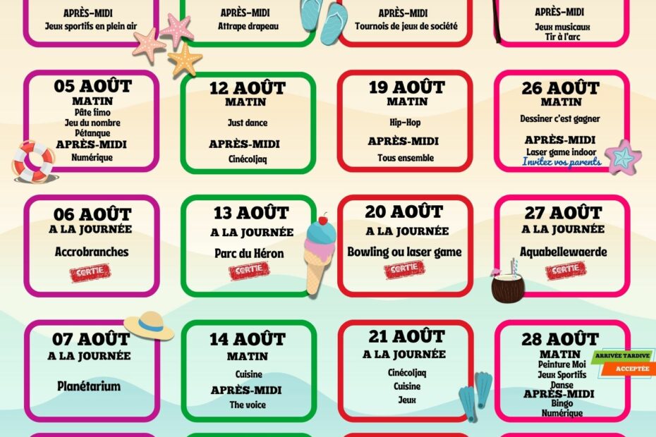 Planning Aout 2025 Découvertes 7/11 ans