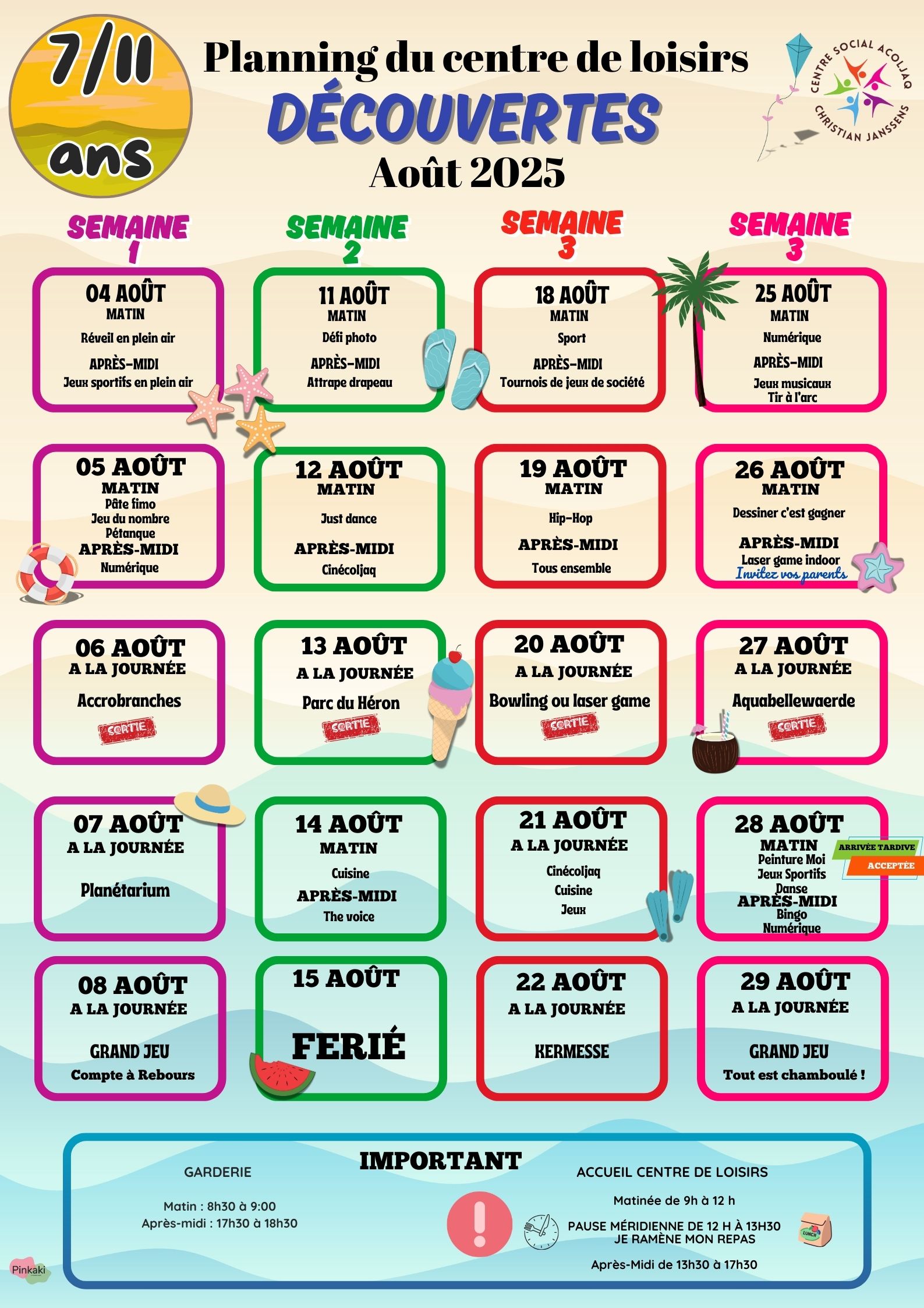Planning ALSH découvertes (7/11 ans) Aout 2025