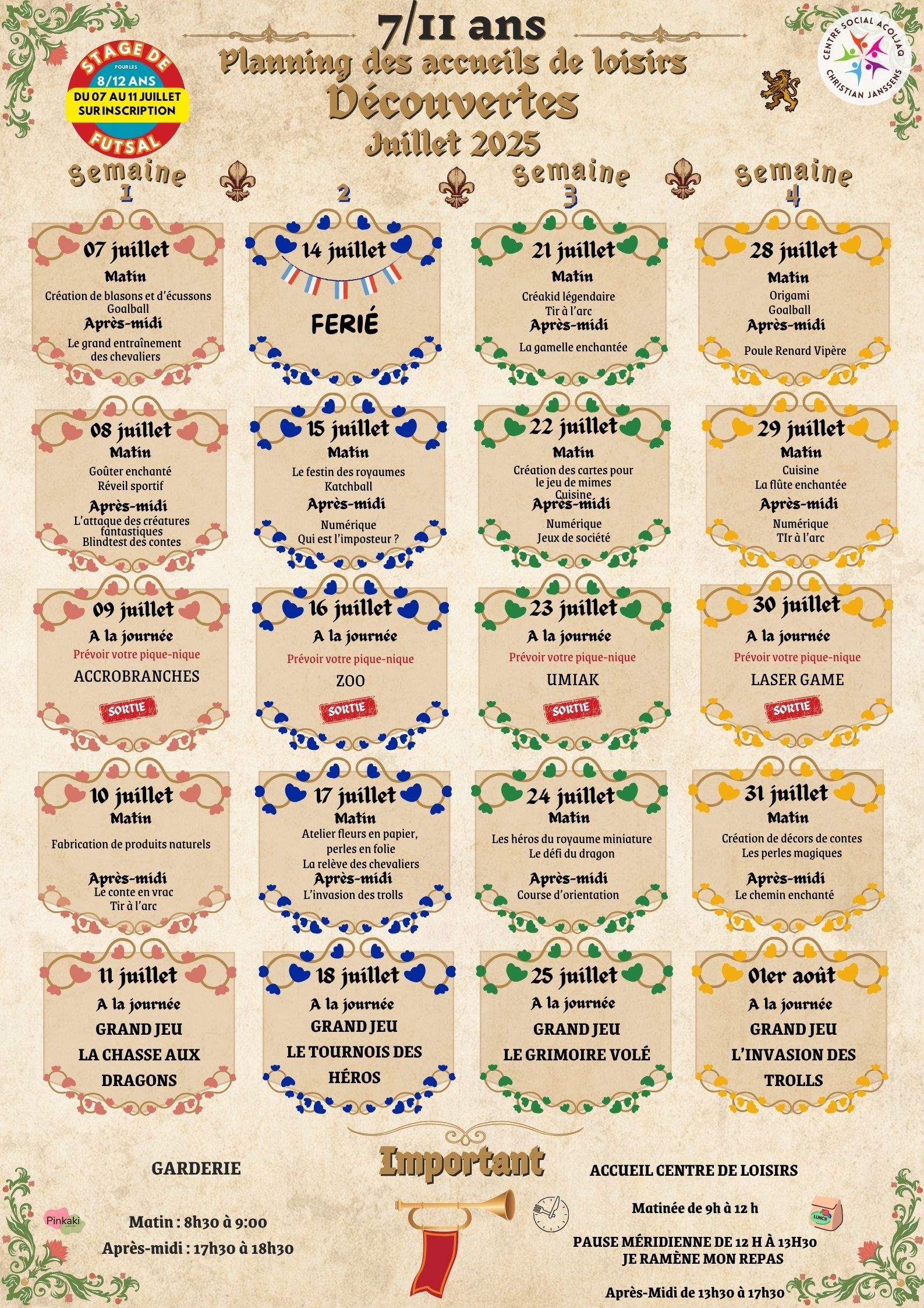 Planning ALSH Découvertes ( 7/11 ans) Juillet 2025