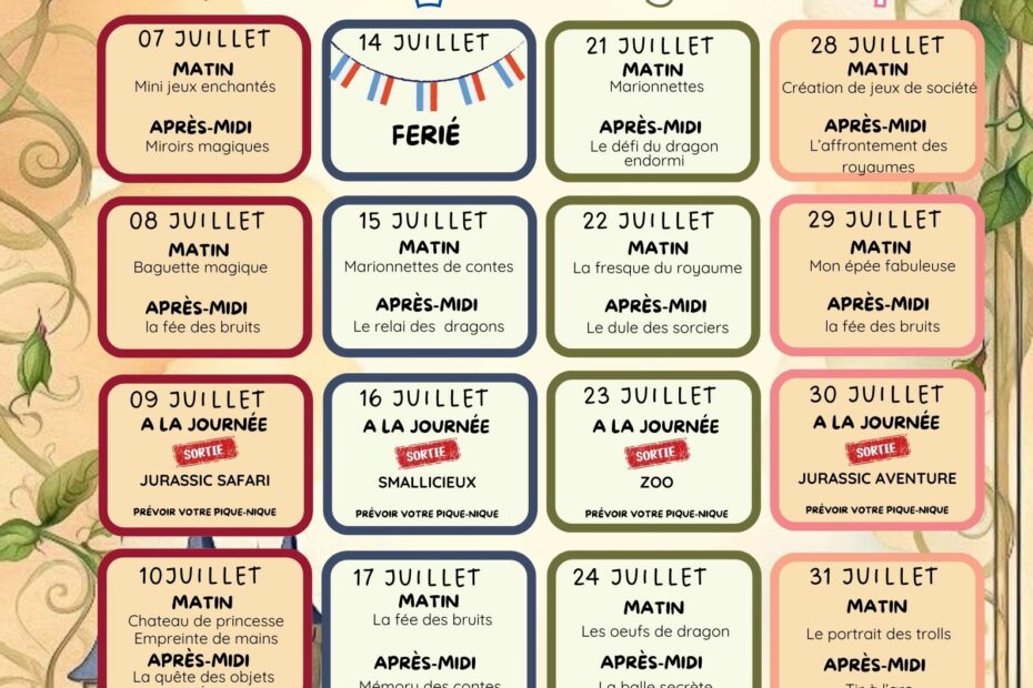 Planning des 6/7 n'as des ALSH de Juillet 2025