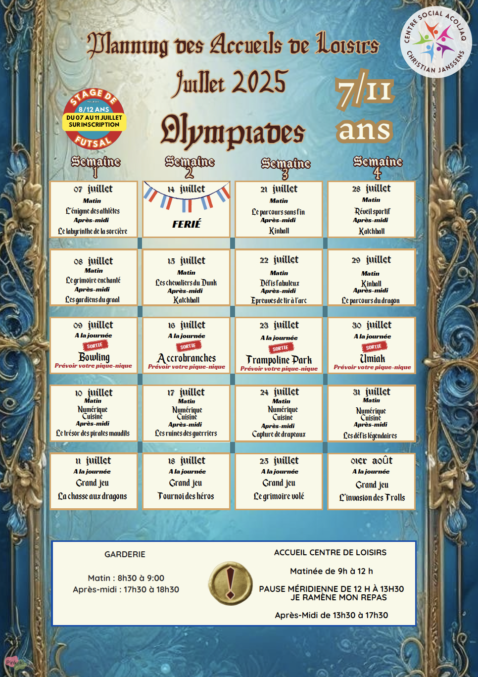 Planning OLYMPIADES juillet 2025