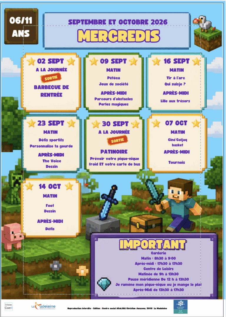 Plannings ALSH mercredis SEPT et OCT
