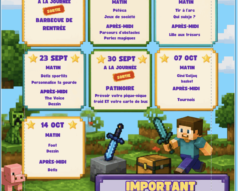 Plannings ALSH mercredis SEPT et OCT