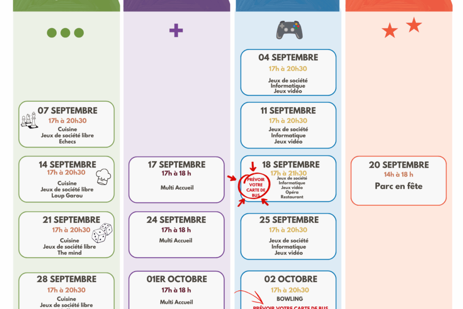Planning des accueils multiples activités de Septembre à Octobre 2026